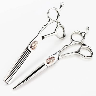 Hair Cutting Scissors, 6 Inch Professional Japan 440c Steel Scissor Silver Gem Hair Scissors Haircut Thinning Barber Cutting Shears Hairdressing Scissors ( Color : Set )