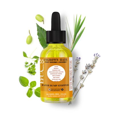 Efua Oil, Ingrown Hair Removal and Razor Bump Stopper Oil for Shaving and Waxing, Natural Neem Oil for Skin w/ Tea Tree Oil, Removes Razor Bumps, Redness, and Razor Burn, 0.5 oz - Relief from Ingrown