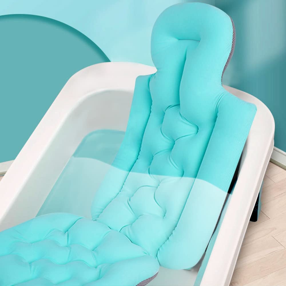 Full Body Bath Pillows For Tub Spa Shower Pillows Bath Headrest Cushion With10 Non-Slip Suction Cups Quick Drying Head Neck Back Support Bath Tub Accessories (Blue)