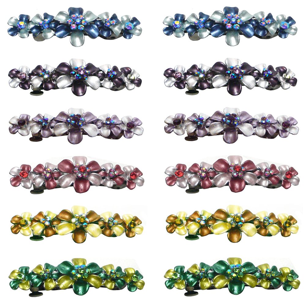 Dz Pk, 12 Count, JCGY Mid Size 5 Flower Barrettes French Clip Hair Barrettes 2 Ea 6 Colors GL86400-10-D