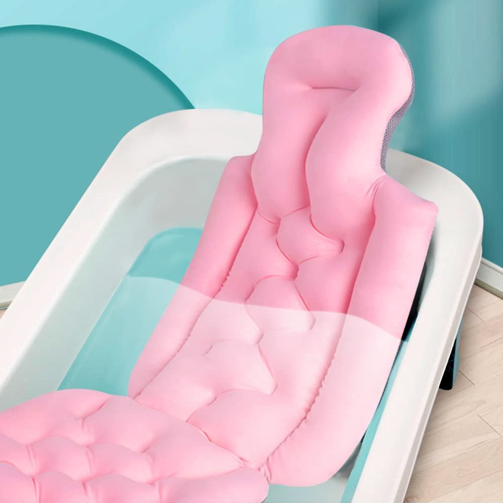 Full Body Bath Pillows For Tub Spa Shower Pillows Bath Headrest Cushion With10 Non-Slip Suction Cups Quick Drying Head Neck Back Support Bath Tub Accessories (Pink)