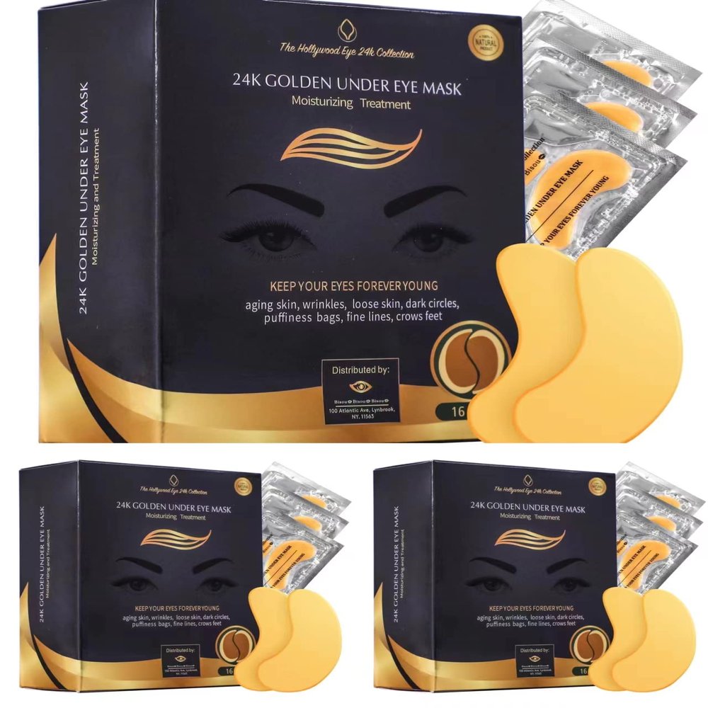 Bisou Bisou Bisou 24K Gold Under Eye Mask | Under Eye Treatment for Women | Collagen Eye Pads with Hydrogel | Eye Patches | Eye Mask Skin Care | 48 Pairs (3 packs)