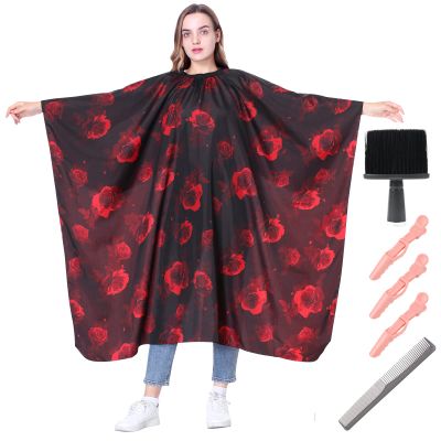 TILYIALA Waterproof Barber Cape with Barber Brush Neck Duster,Professional Salon Hair Cutting Capes for Adult Kids, Hair Stylist Haircut Hairdresser Cape (Peony FLower)
