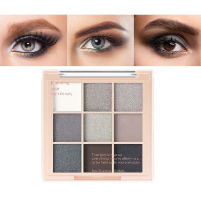 9 Color Matte & Shimmer Eyeshadow Palette, Waterproof High Pigmented Smokey and Cool-Toned Shadows in Black Gray Silver and White, Makeup Palette for Smoky Gothic and Halloween Looks(Black#)