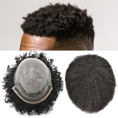 Afro Curl Toupee for Black Men Hairpiece African American Mens Toupee Hair Unit Afro Kinky Curly Human Hair Replacement System Lace Front Poly Skin PU Men Wigs 8X10 Natural Black Hair Weaves (Afro Wavy 8mm, #1 Jet Black)