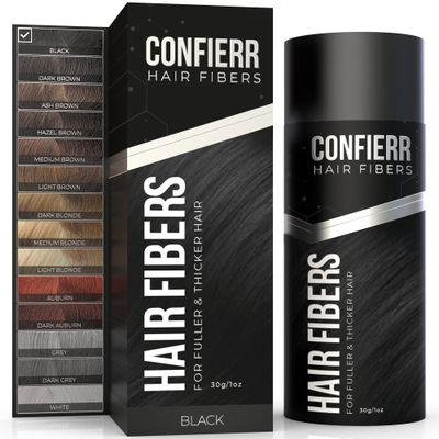 CONFIERR Hair Fibers for Men & Women (30 Grams, Black), Fill In Fine or Thinning Hair, Instantly Thicker, Fuller Looking Hair