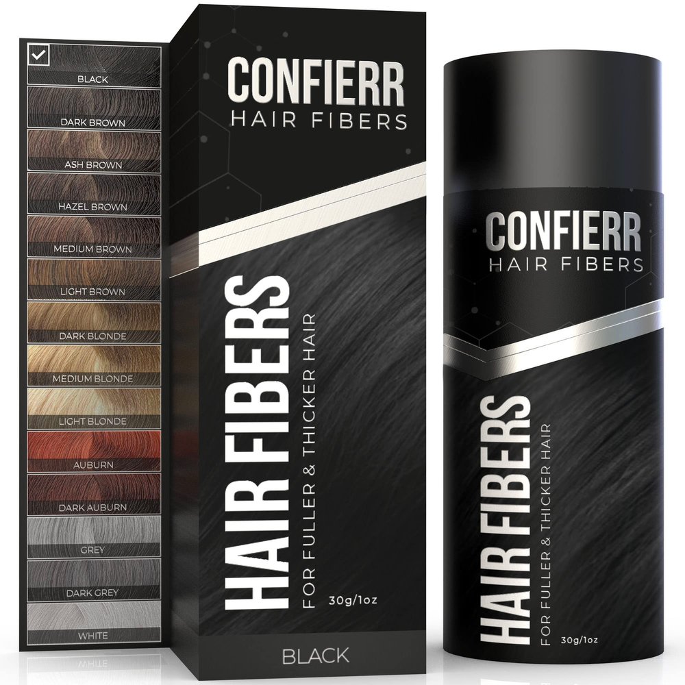 CONFIERR Hair Fibers for Men & Women (30 Grams, Black), Fill In Fine or Thinning Hair, Instantly Thicker, Fuller Looking Hair