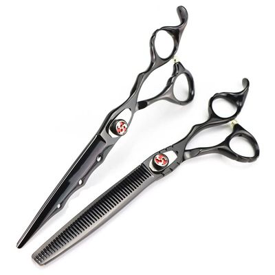 Hair Cutting Scissors, 7 Inch Professional Japan 440c Steel Black Flame Gem Hair Scissors Cutting Barber Tools Haircut Thinning Shears Hairdresser Scissors ( Color : Set )