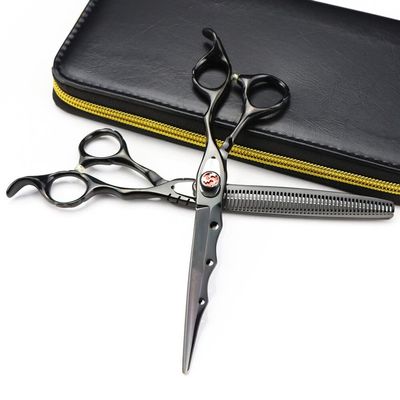 Hair Cutting Scissors, 7 Inch Professional Japan 440c Steel Black Flame Gem Hair Scissors Cutting Barber Tools Haircut Thinning Shears Hairdresser Scissors ( Color : Set with bag )