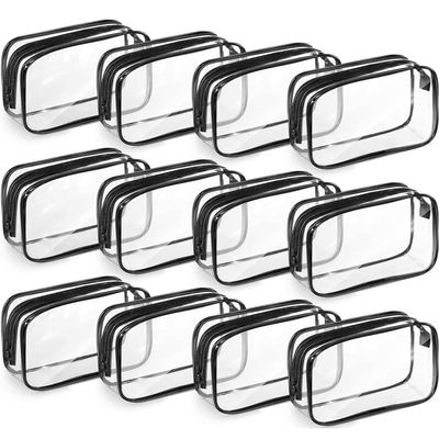 12 Pieces Clear Cosmetics Bag PVC Zippered Clear Toiletry Carry Pouch Portable Cosmetic Makeup Bag Waterproof Makeup Bag Vinyl Plastic Organizer Case for Vacation Bathroom (Black,Large)
