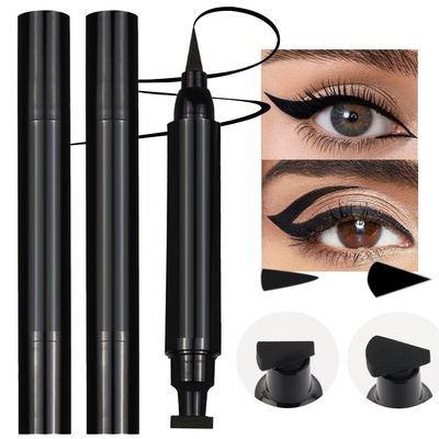 evpct 2Pcs Black Eyeliner and Wing Stamp Set Big Small Winged Eyeliners Stamps Cat Eye Liner Stamp Stencils Tool for Women All Eye Shapes Waterproof delineador de ojos a prueba de agua contra el agua