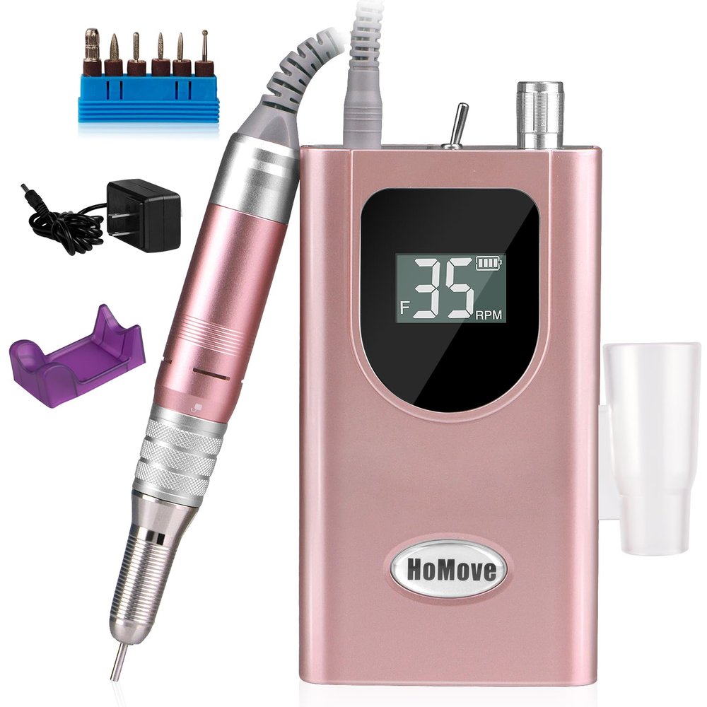 35000RPM Portable Nail Drill Machine, HoMove Professional Nail Drill Machine, Rechargeable Electric Efile Nail Drills for Acrylic Gel Nails, Cordless Portable Nails DrillRose Gold