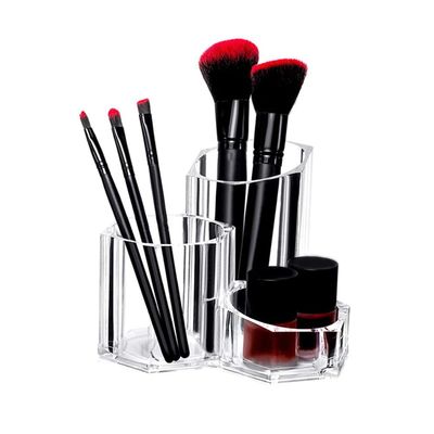 3 Slot Cosmetic Organizer Makeup Organizer Makeup Brush Storage Holder Transparent Makeup Box Eyebrow Pencil Eyeliner Pen Storage Cylinder Bedroom Organizer Tools