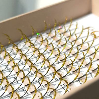 FQNing Glitter Lashes Extensions Golden Colored Spike Eyelash Extension Individual Colorful Lash Tray 11mm-16mm Mixed 0.20 D (Golden)