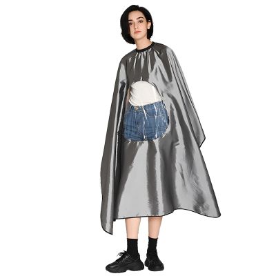 TopTie Satin Salon Client Cape Barber Hair Cutting Apron low water permeability Hairdressing Gown with Transparent Window-Grey