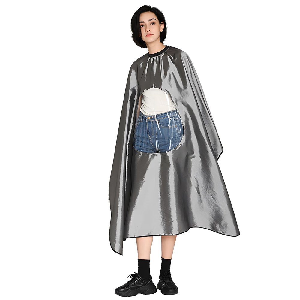 TopTie Satin Salon Client Cape Barber Hair Cutting Apron low water permeability Hairdressing Gown with Transparent Window-Grey