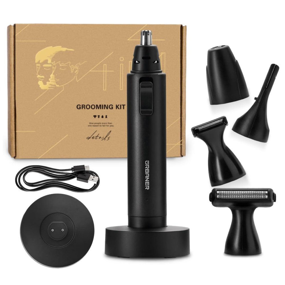 URBANER Nose Hair Trimmer for Men, Japanese Motor, USB Charger, IPX8 Waterproof, 4-in-1 Grooming Set, Ear and Nose Hair Trimmer, Eyebrows Trimmer, Portable Electric Shaver, Gifts MB-990