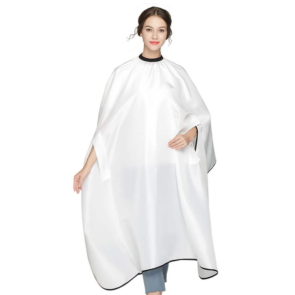 TopTie Satin Salon Client Barber Shop Hair Cutting Cape with Adjustable Neckline and Cuff Opening, 63" x 55"-White