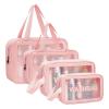 Aucuu 5PCS Clear Toiletry Bags, Wash Bag, Clear PU Makeup Bag, Waterproof Toiletry Travel Bag with Zipper Handle, Portable Airport Cosmetic Bag for Travel Bathroom Men Women (Pink) view 1