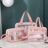 Aucuu 5PCS Clear Toiletry Bags, Wash Bag, Clear PU Makeup Bag, Waterproof Toiletry Travel Bag with Zipper Handle, Portable Airport Cosmetic Bag for Travel Bathroom Men Women (Pink) view 2