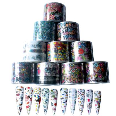 Rainbow Butterfly Transfer Nail Foil Sheets Flowers Nail Art Sticker Nail Decal Butterflies Flower Transfer Paper 10 Rolls Colorful Nail Foils Nail Art for Women Girls Fingernails Toenails Decorations