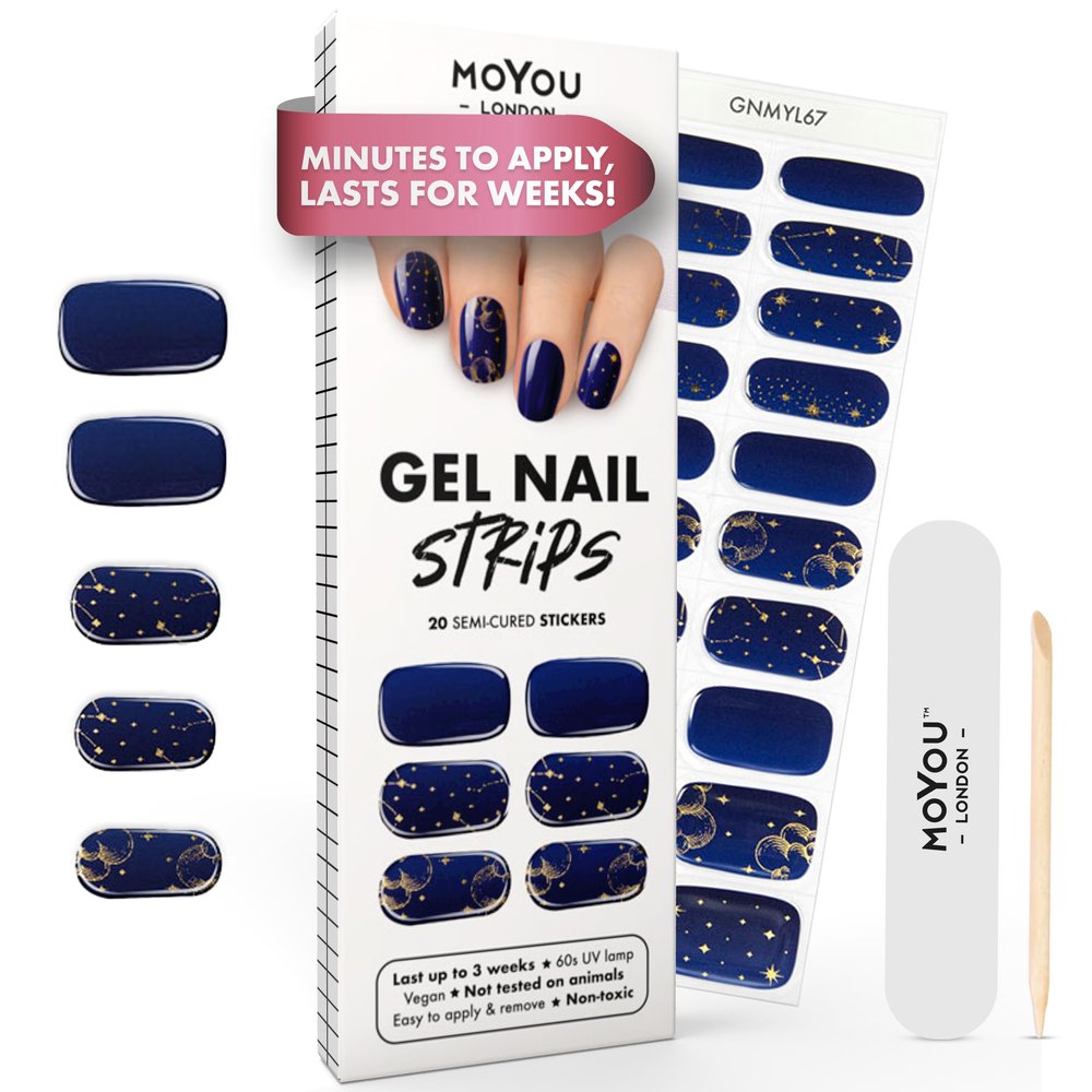 MOYOU LONDON Semi Cured Gel Nail Strips - 20 Pcs. Waterproof Gel Nail Wraps, Cures in Sunlight or UV/LED Lamp, Lasts Up to 2+ Weeks, Stretchable, Easy to Apply & Remove, Vegan & Cruelty-Free