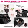 HEMTROY Rotating Makeup Organizer with 6 Drawers[New Updated], Multifunctional Cosmetics Organizer for Vanity Countertop, Square Jewelry Storage, Skincare Organizer for Makeup Holder (Plus Size-Black) view 3