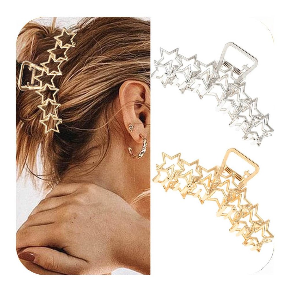 BARTOSI Star Hair Claw Clips Gold Metal Hair Clips Large Claw Clips Fancy Hair Accessories for Women (Pack of 2)