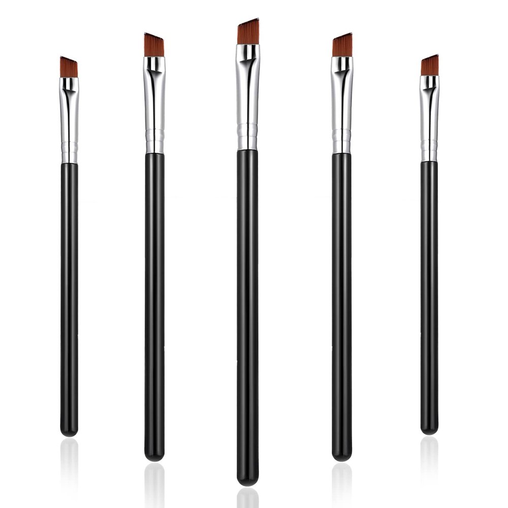 WLLHYF 5Pcs Angled Eyeliner Brush, Fine Slanted Flat Angle Eye Liner Eyebrow Brush Eye Makeup Brush Soft Fibers Synthetic Bristles Eye Makeup Tool