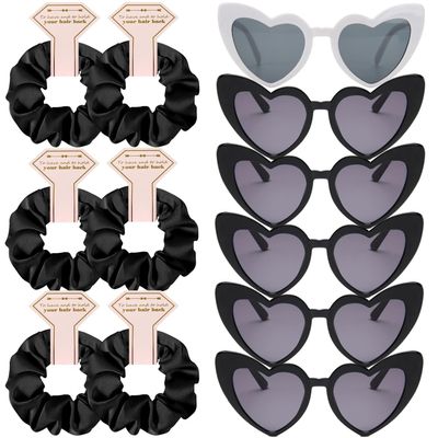 Loanzeg Satin Bridesmaid Scrunchies Bachelorette Hair Ties Set of 6 sunglasses Bridal Shower No Damage Hairties ideas Gift for Wedding Party Favors Bridesmaid Proposal Gifts (Black)