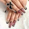 FRUJCDKI Real Nails Gel Series French Pressed Nails Coffin Long Black Butterfly Rhinestone Nails Design Acrylic Full Coverage Artificial Shiny Fake Nails for Women and Girls (Butterfly-S) view 1