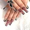 FRUJCDKI Real Nails Gel Series French Pressed Nails Coffin Long Black Butterfly Rhinestone Nails Design Acrylic Full Coverage Artificial Shiny Fake Nails for Women and Girls (Butterfly-S) view 3