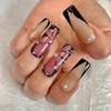 FRUJCDKI Real Nails Gel Series French Pressed Nails Coffin Long Black Butterfly Rhinestone Nails Design Acrylic Full Coverage Artificial Shiny Fake Nails for Women and Girls (Butterfly-S) view 4