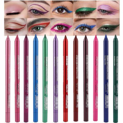 evpct 12Pcs Pink Rose Red Orange Purple Black Silver Blue Red Brown Colored Glitter Eyeliner Eye Liner Pencils Makeup Set for Women Waterproof lapiz delineadores de colores para ojos contra el agua