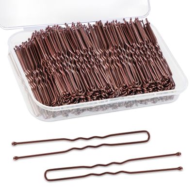 U Shaped Hair Pins, 240Pcs Brown U Pins Hair Pins for Buns Updos Hair Grip Bulk for Hairstyle with Storage Box, 2.4inch