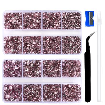 10400PCS Pink Resin Flat Back Rhinestones, Round Non-Hotfix Jelly AB Nail Gems Rhinestone with Tweezer and Picker Pencil for Crafts Tumblers Nail Art & DIY Decoration