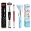 2Pcs Contour Brush Dual-ended Foundation Brush Black&Red Makeup Brushes Set + 1Pc Blue Foundation Brush for Liquid Makeup view 1