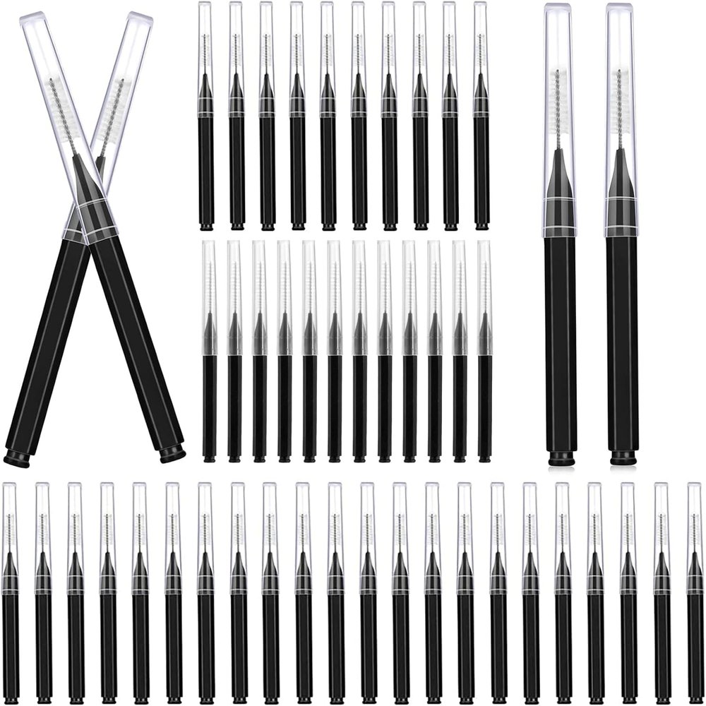 100 Pcs Micro Eyebrow Brush with Cap, Spoolie Lash Comb, Lift Tools for Brow & Eyelash Extensions, Lamination (Black)