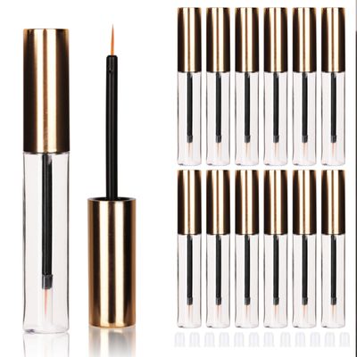 COSIDEA 12PCS Empty plastic Matte golden 10ml Eyeliner tubes packing Vials Bottle Containe Eyeliner Brush Applicator for DIY Eyelash Growth Oil