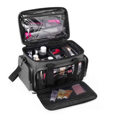 BAFASO Large Makeup Bag with 2 Removable Pouches and Detachable Dividers, Multifunctional Cosmetic Bag to Keep Makeup and Hair Supplies (Patent Pending), Gray