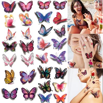 Casciybo 60Sheets 3D Flower Butterfly Temporary Tattoos for Women Girls, Colorful Rose Tattoo Stickers Waterproof for Body Arm Birthday Party Favors Supplies Gifts