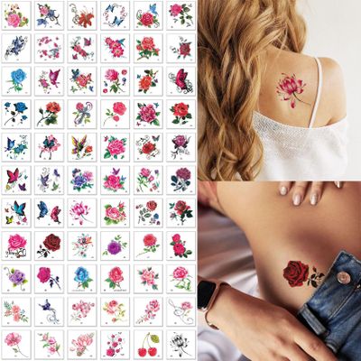 Casciybo 66Sheets Flower Temporary Tattoos for Women Girls, Fake Butterfly Colorful RoseTattoo Stickers Waterproof for Body Arm Birthday Party Favors Supplies Gifts