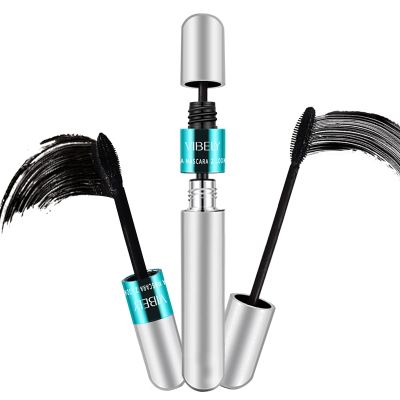 Vibely 2 in 1 Mascara - 5x Longer, Waterproof, 4D Silk Fiber, Dual Brushes for Natural Lengthening and Thickening Eyelashes, Black, No Clumping (1pc)