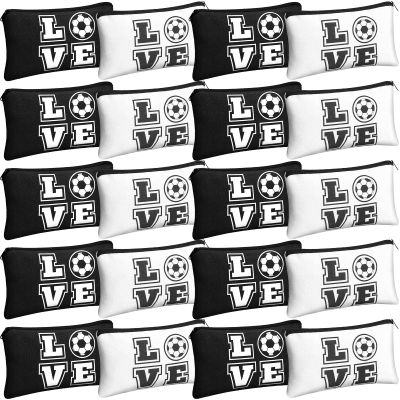 Amylove 20 Pieces Soccer Makeup Bag Gifts Soccer Cosmetic Travel Bag with Words Toiletry Zipper Pouch Portable for Women Football Lover Players Team Accessories