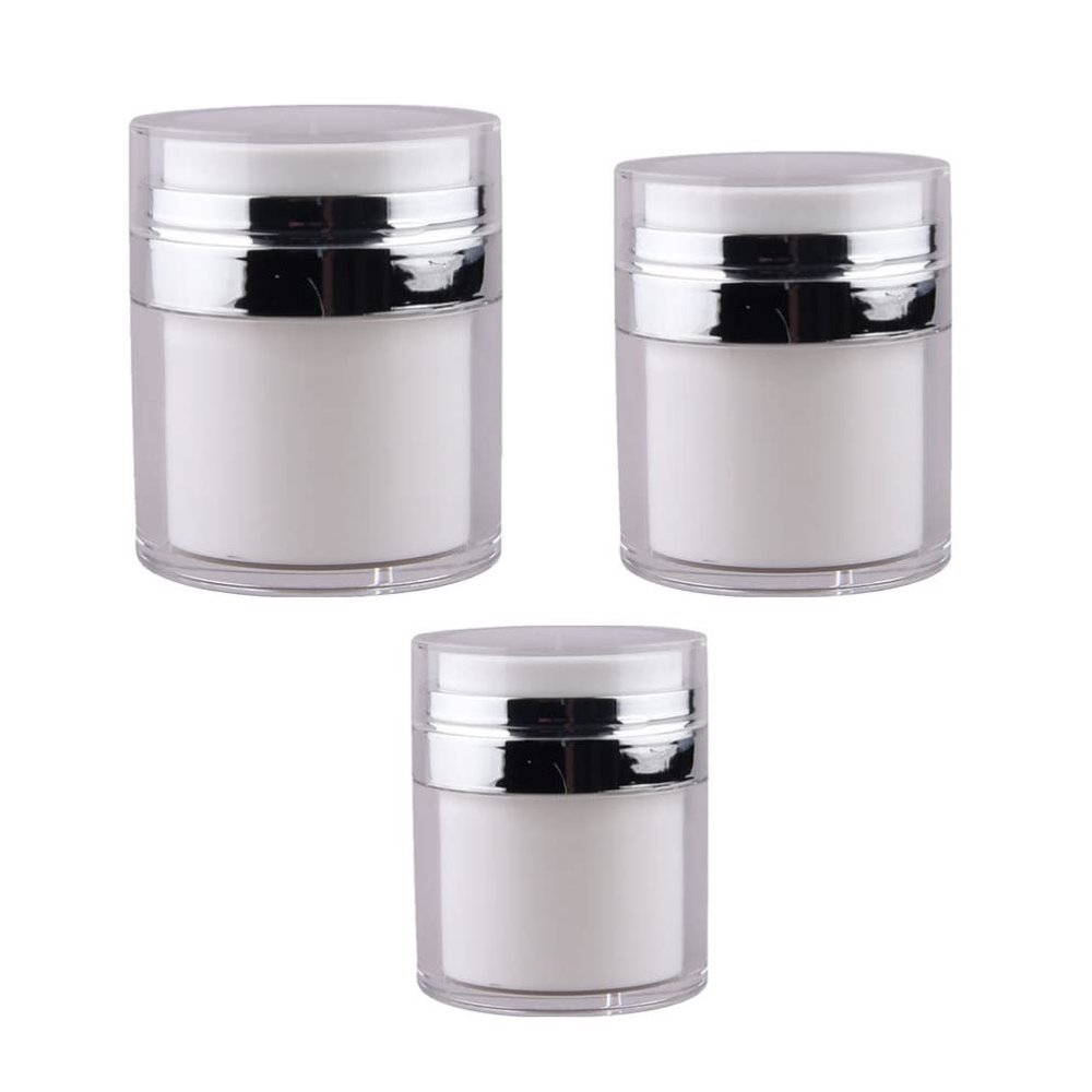 FRCOLOR 3pcs 15ML/30ML/50ML Airless Pump Bottles Refillable Travel Lotion Bottles Vacuum Press Cream Jar Foundation Cosmetic Container Lotion Dispenser for Makeup Lotion Cream