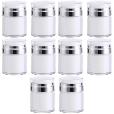 FRCOLOR 10pcs 50ML Airless Pump Bottles Refillable Travel Lotion Bottles Vacuum Press Cream Jar Foundation Cosmetic Container Lotion Dispenser for Makeup Cream