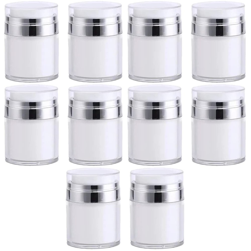 FRCOLOR 10pcs 50ML Airless Pump Bottles Refillable Travel Lotion Bottles Vacuum Press Cream Jar Foundation Cosmetic Container Lotion Dispenser for Makeup Cream