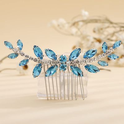 Teyglen Crystal Bride Wedding Hair Comb Bridal Blue Rhinestone Side Comb Dainty Hair Pieces Bridal Headpieces Hair Accessories for Women Bride Girls(Light Blue)