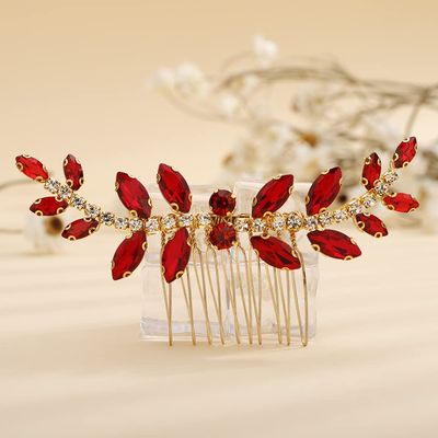 Teyglen Bridal Red Crystal Hair Comb - Rhinestone Headpiece for Brides, Women, and Girls