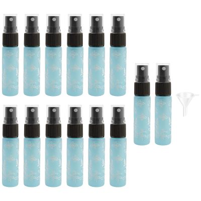 Newzoll 14 Pieces Empty Glass Spray Bottle, 10 ml/ 0.33 oz Fine Mist Sprayer Bottles Portable Refillable Perfume Container for Essential Oils, Travel (Cyan)